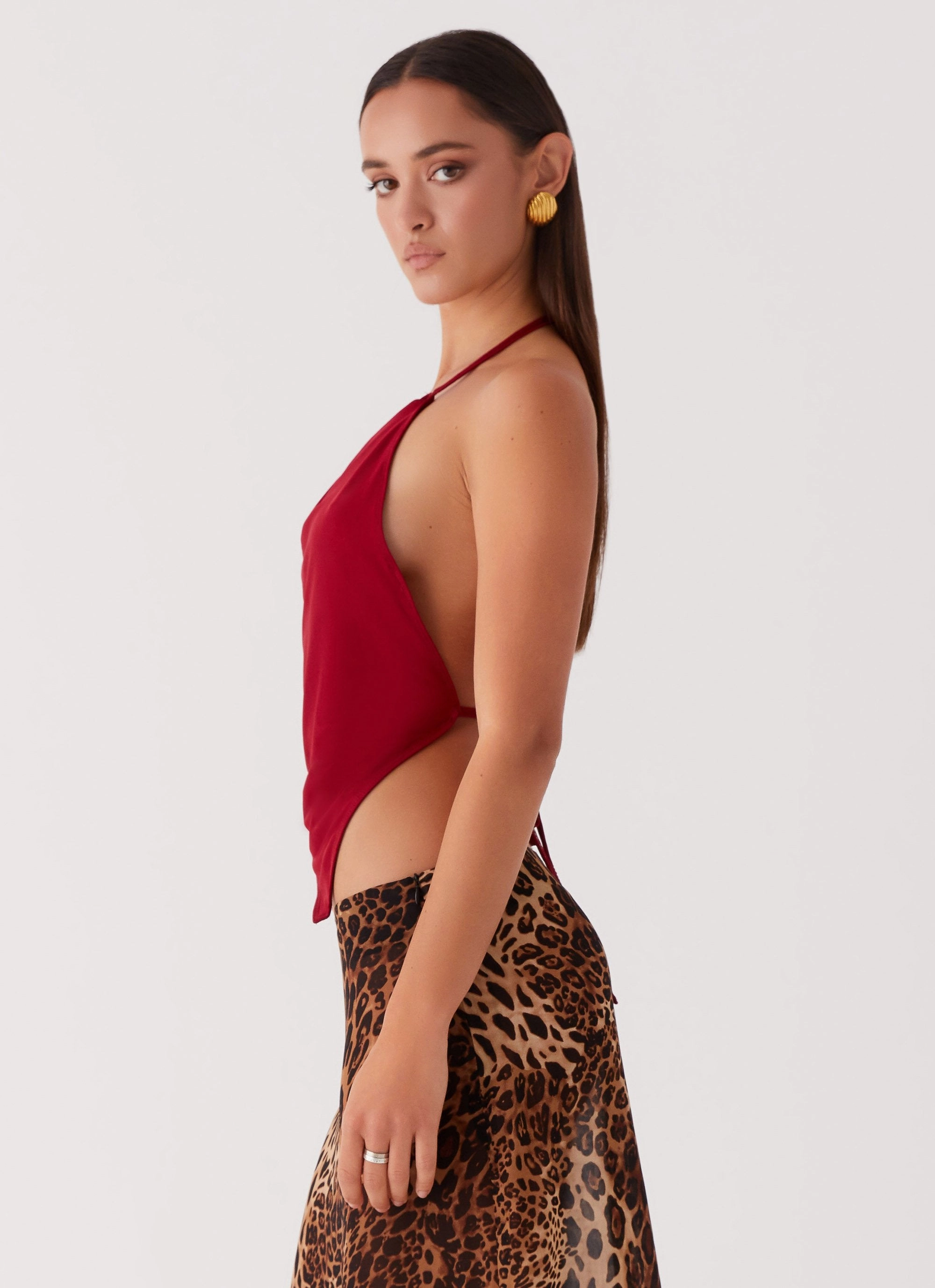 Caley Lee Asymmetric Top - Red Lightweight pullover