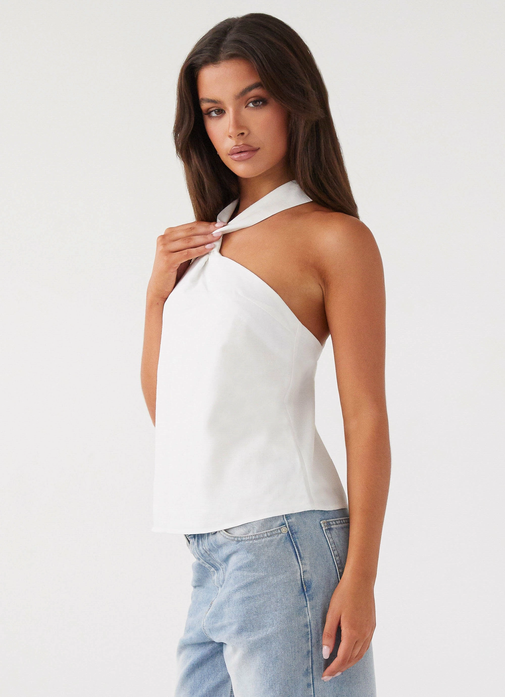 Keira Linen Top - White Cooling Technology