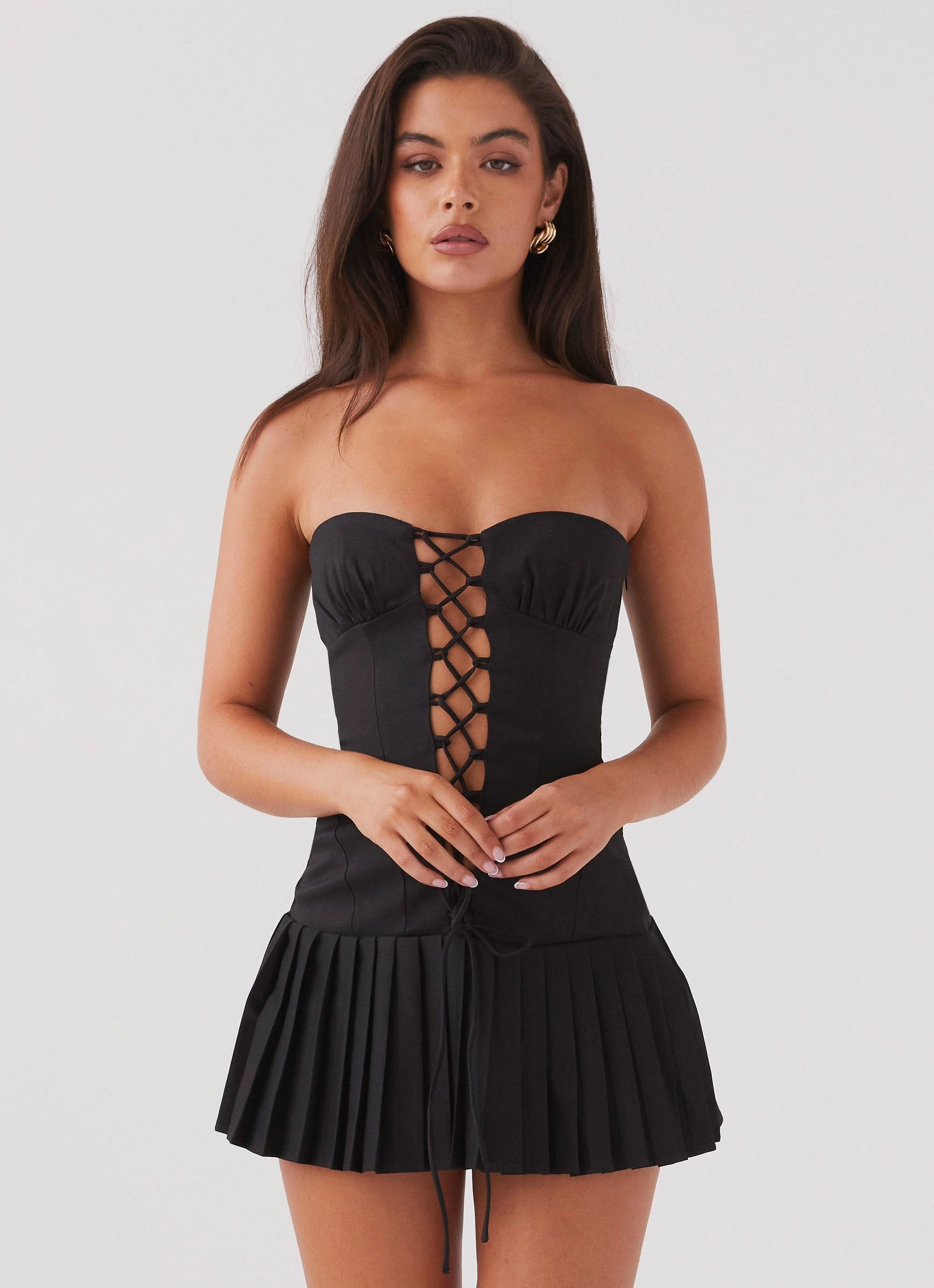 Heating Up Lace Up Mini Dress - Black Elegant Wearable