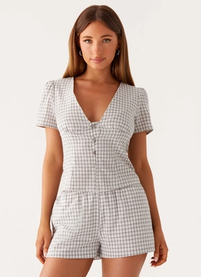 Everyday Look Adalina Button Up Top - Grey Check