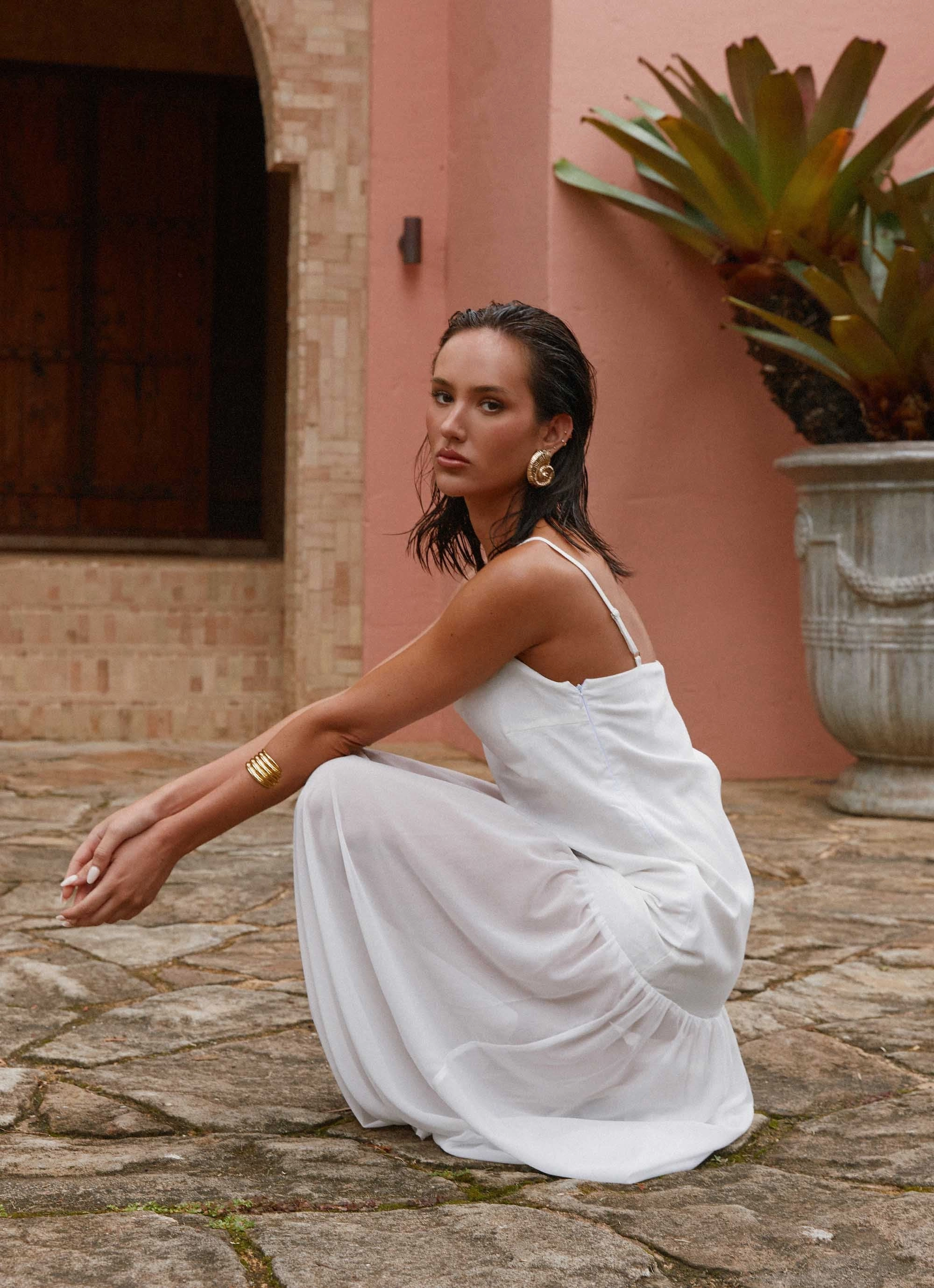 Heavenly Linen Maxi Dress - White Refined Finish