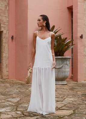 New Mood Soft Neutral Heavenly Linen Maxi Dress - White