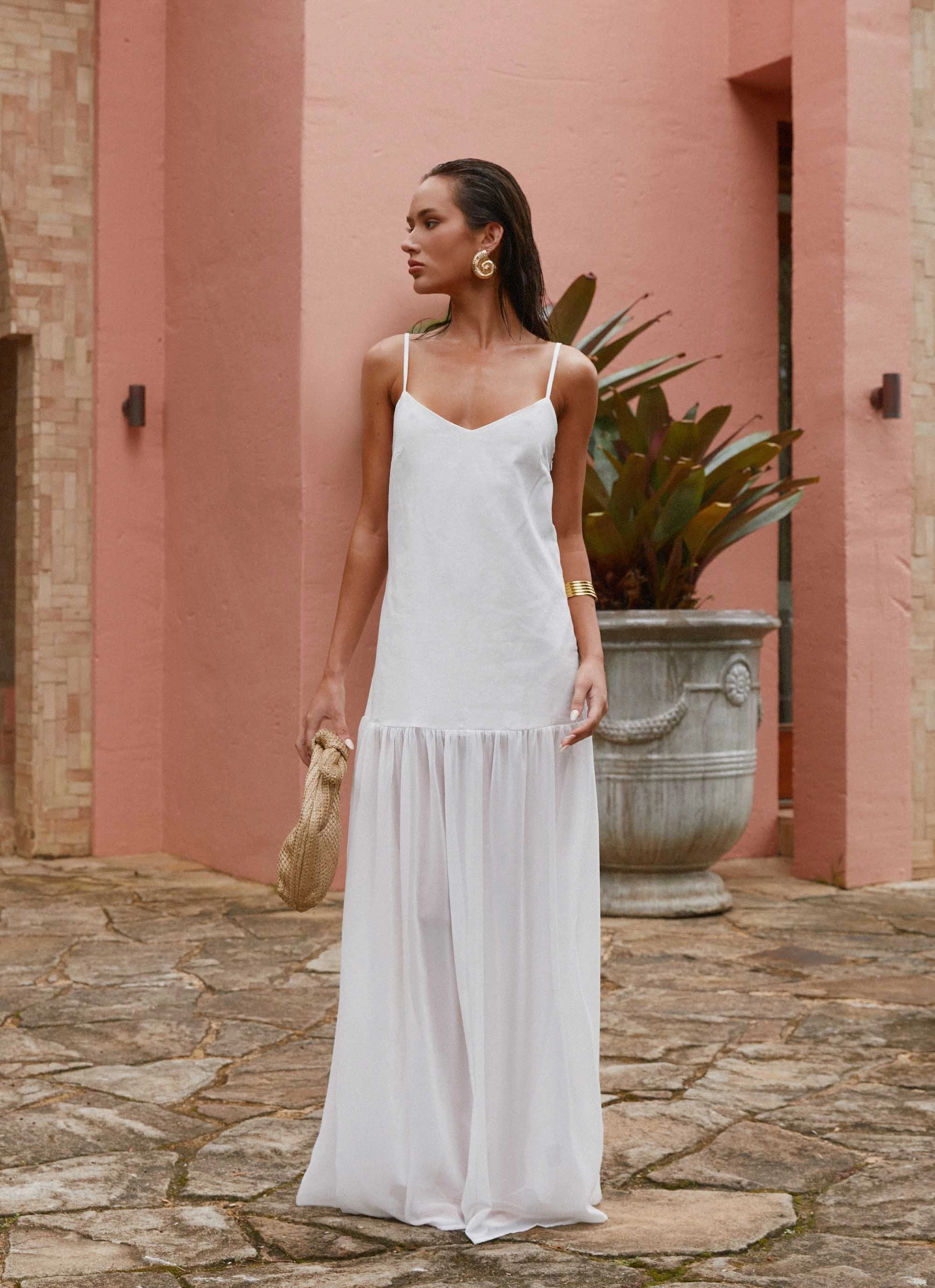 New Mood Soft Neutral Heavenly Linen Maxi Dress - White