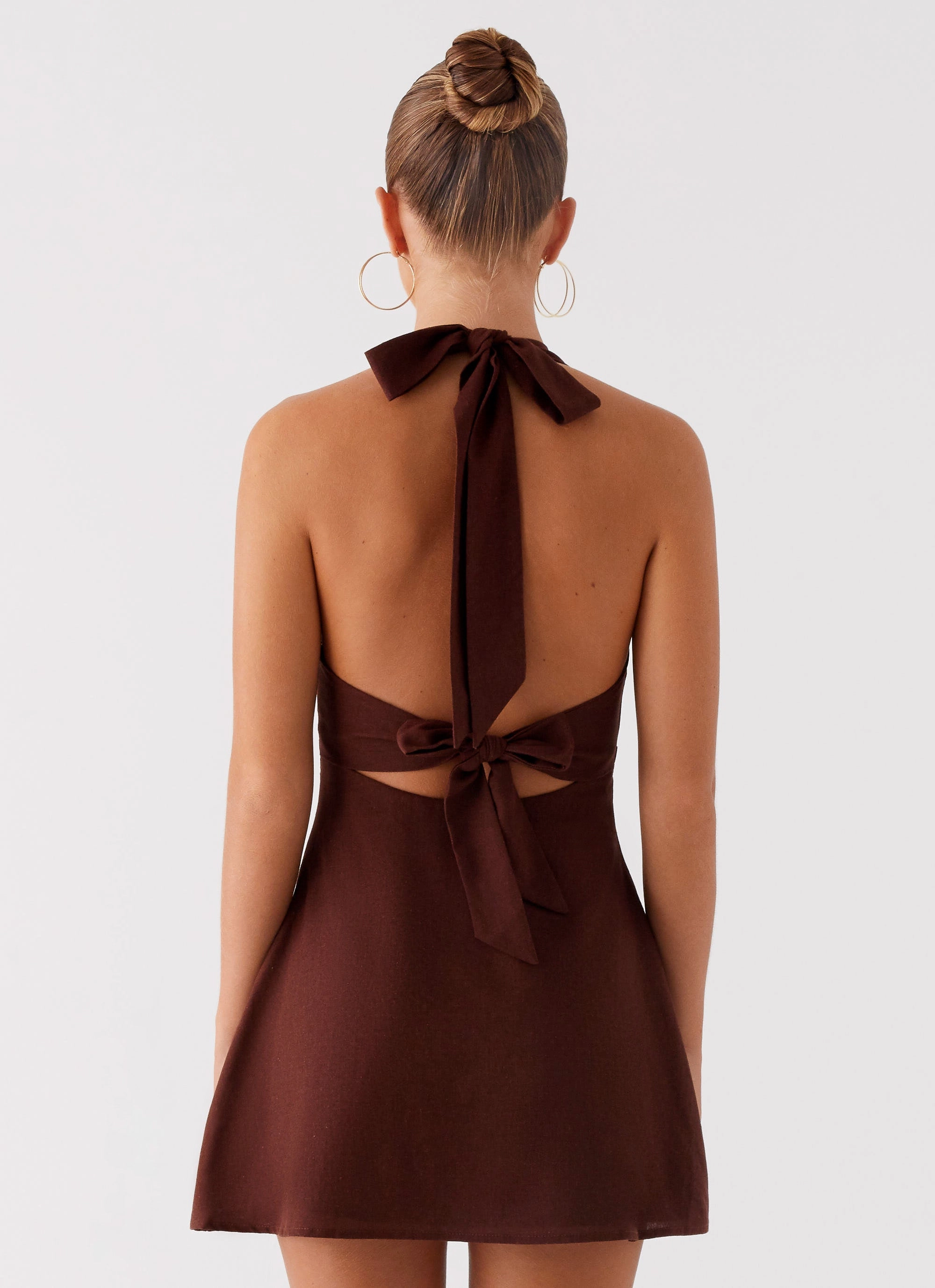 Heavy Hearted Linen Mini Dress - Brown Silky texture