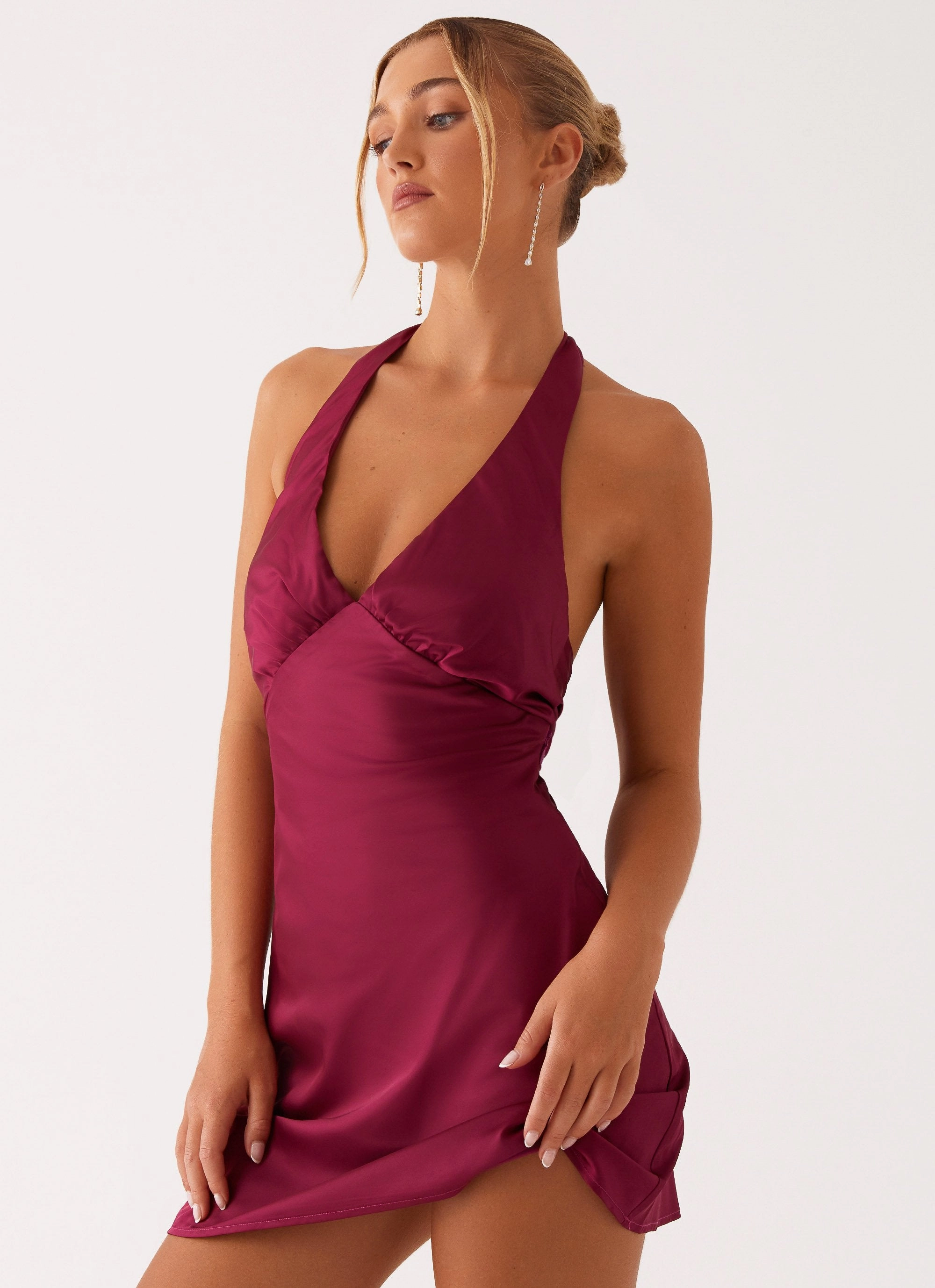 Beaded-Edge Heavy Hearted Mini Dress - Mulberry
