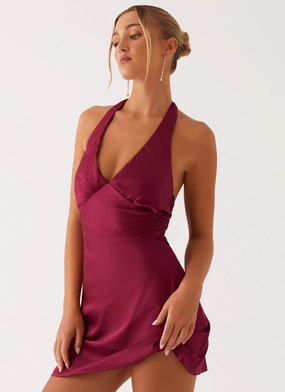 Beaded-Edge Heavy Hearted Mini Dress - Mulberry