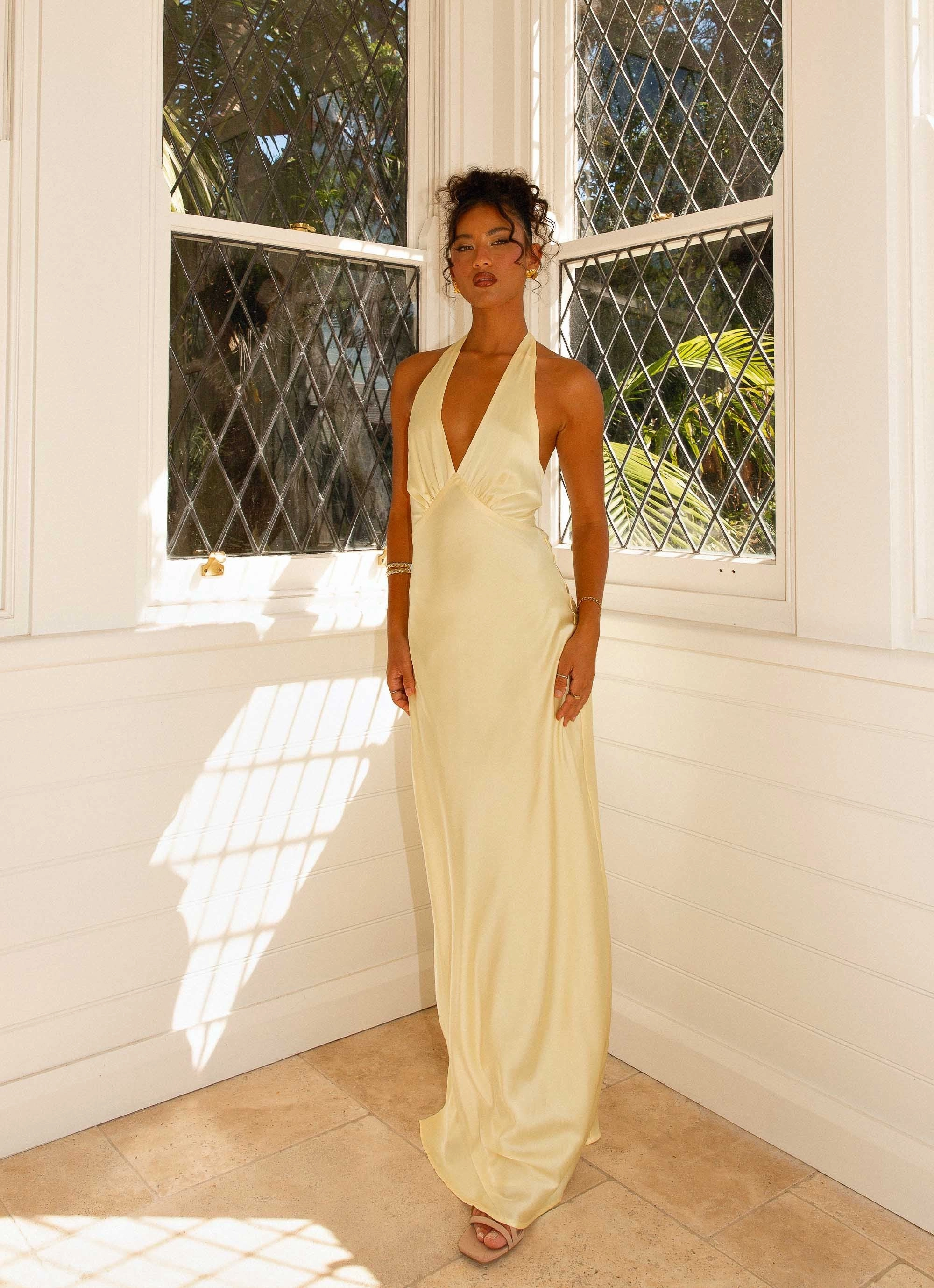 Heavy Hearted Satin Maxi Dress - Lemon Day Ready Look Light Layers