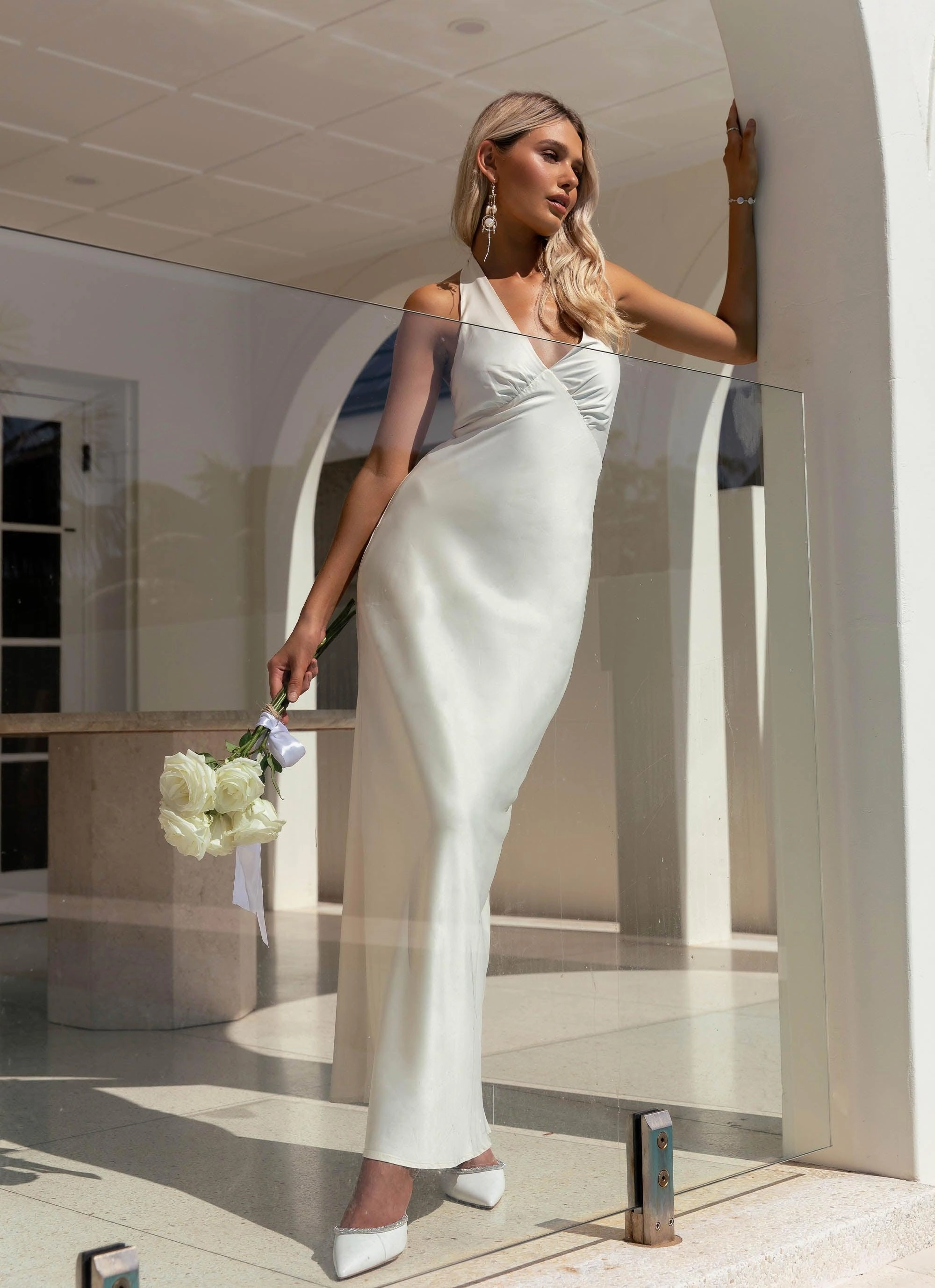 Heavy Hearted Satin Maxi Dress - Pearl Comfortable Waist Design