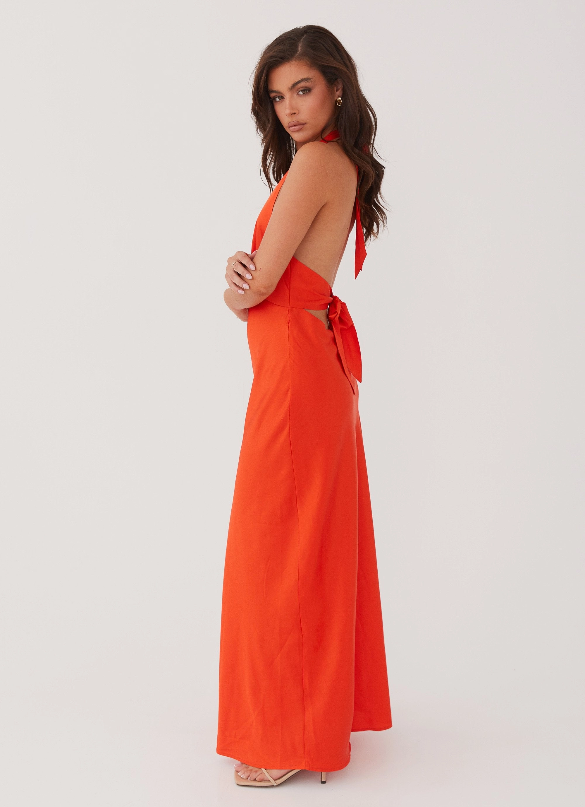 EasyCareMaterial Winter Proof Heavy Hearted Satin Maxi Dress - Sunset