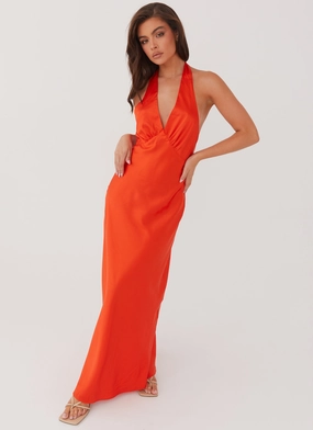 Stylish Waistband Design Bless Touch Heavy Hearted Satin Maxi Dress - Sunset