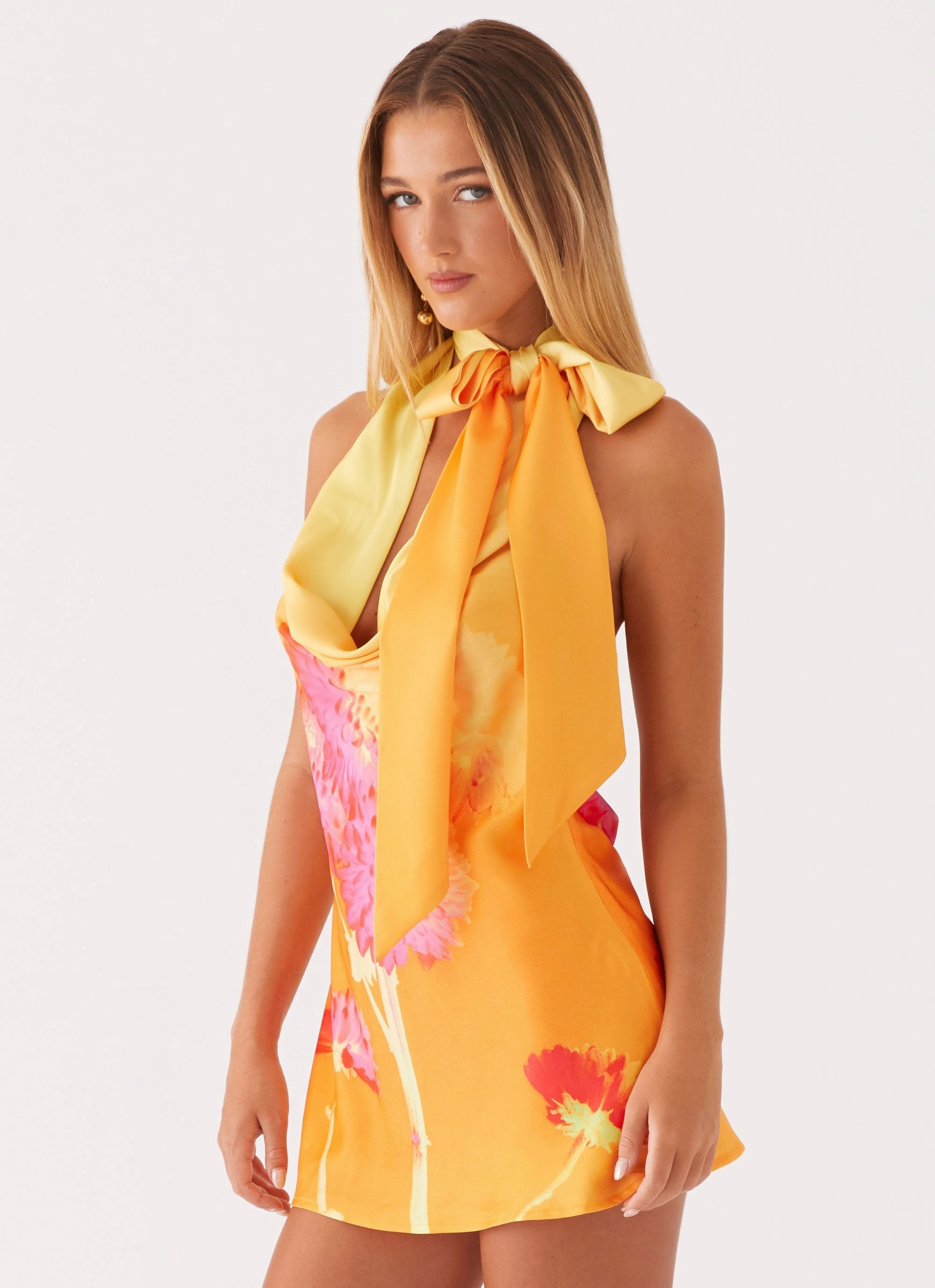 Heidi Mini Dress - Orange Floral Airy Feel Fresh Stitch