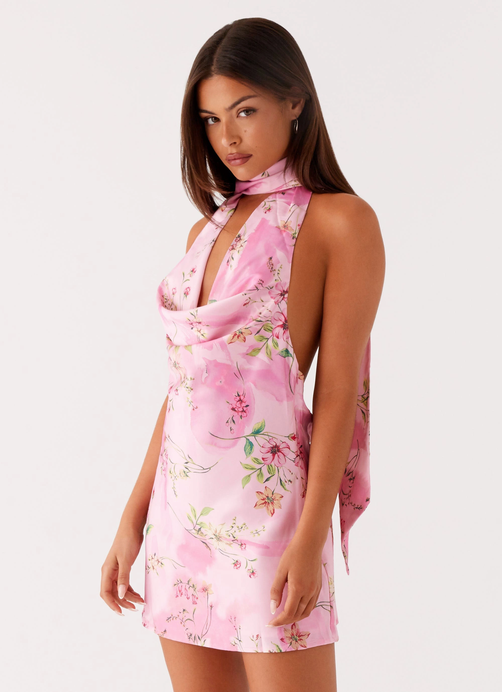 Heidi Mini Dress - Pink Floral Luxury-Fabric