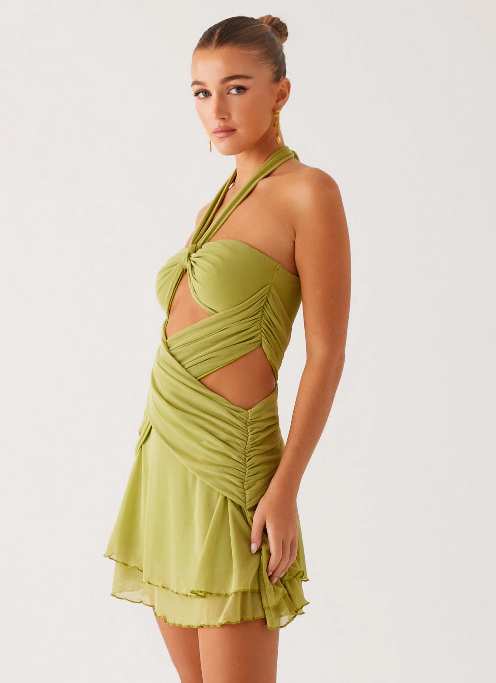 Helsa Mini Dress - Green ContrastStitching Formal Setting
