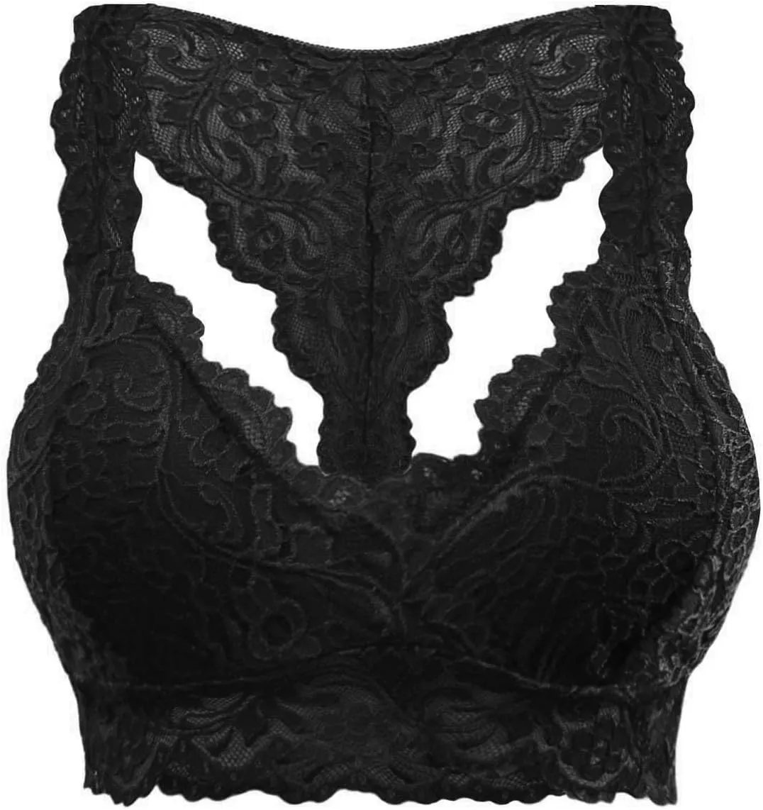 HGps8w Women Sexy Racerback Lace Bra Floral Lace Padded Breathable Breathable Bralette Bustier Sports Bras Crop Tops