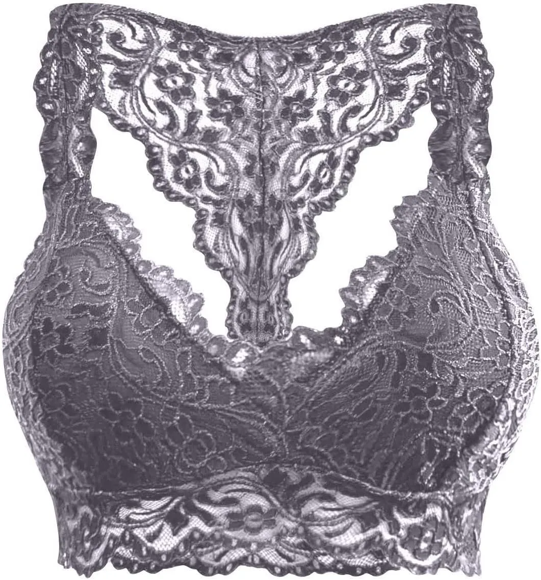 HGps8w Women Sexy Racerback Lace Bra Floral Lace Padded Breathable Breathable Bralette Bustier Sports Bras Crop Tops