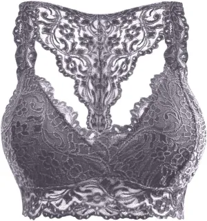 HGps8w Women Sexy Racerback Lace Bra Floral Lace Padded Breathable Breathable Bralette Bustier Sports Bras Crop Tops