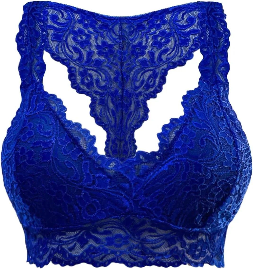 HGps8w Women Sexy Racerback Lace Bra Floral Lace Padded Breathable Breathable Bralette Bustier Sports Bras Crop Tops