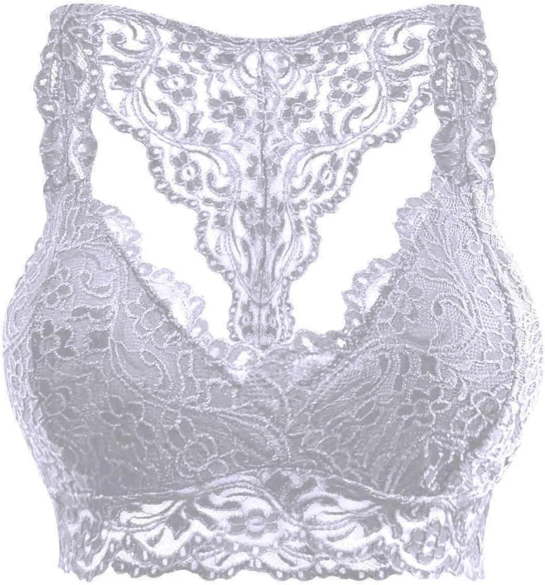 HGps8w Women Sexy Racerback Lace Bra Floral Lace Padded Breathable Breathable Bralette Bustier Sports Bras Crop Tops