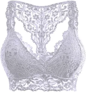 HGps8w Women Sexy Racerback Lace Bra Floral Lace Padded Breathable Breathable Bralette Bustier Sports Bras Crop Tops