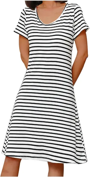 HGps8w Women's Nightgown with Built in Shelf Bra Soft Cotton Sleepwear Comfy Short Sleeve Loungewear Loose Nightshirts Dress