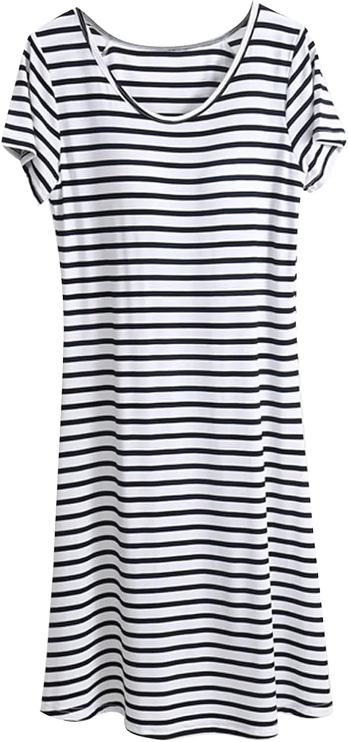 HGps8w Women's Nightgown with Built in Shelf Bra Soft Cotton Sleepwear Comfy Short Sleeve Loungewear Loose Nightshirts Dress