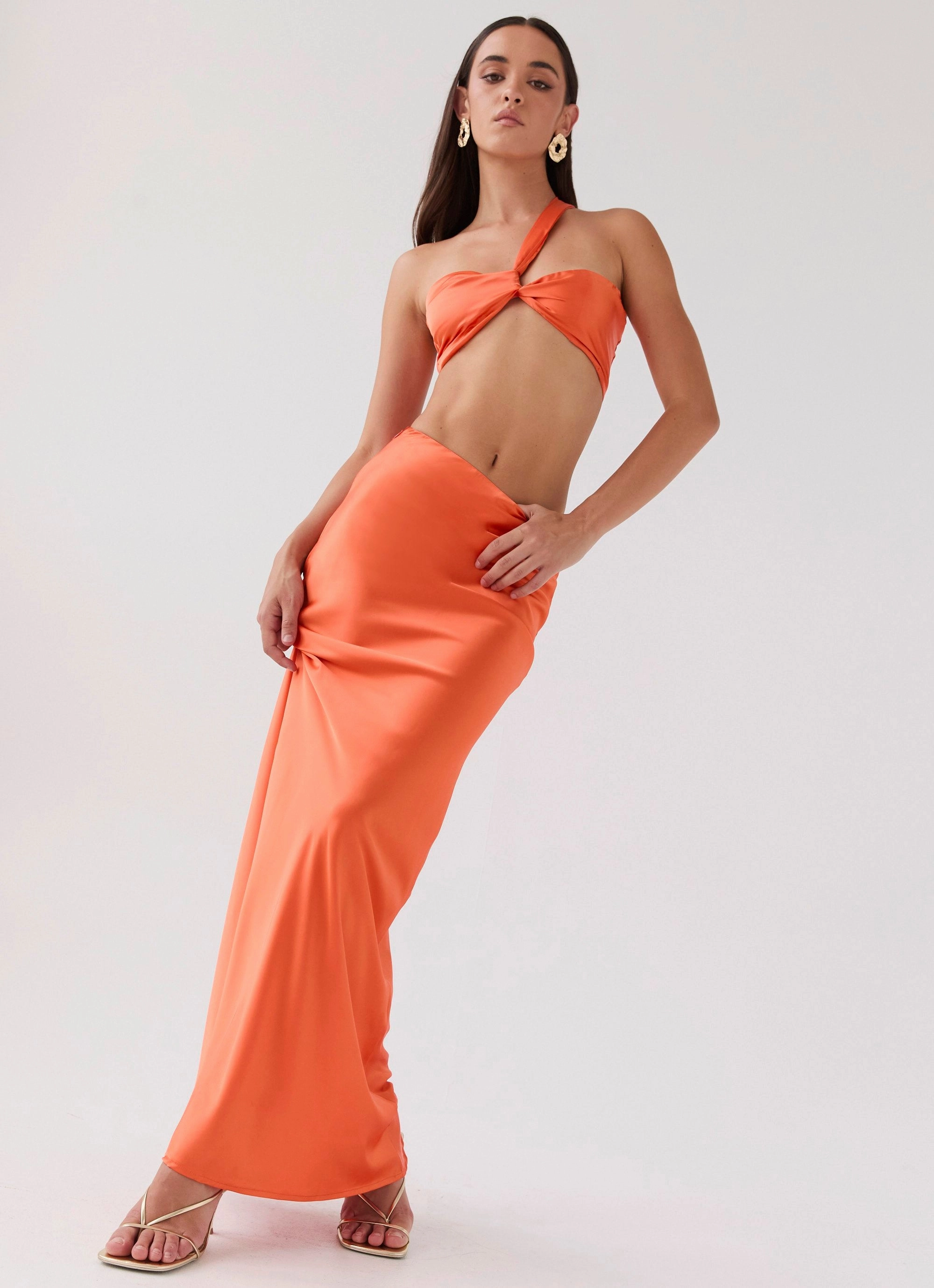 Comfortable Fit Look Hidden Oasis Satin Maxi Skirt - Tangerine