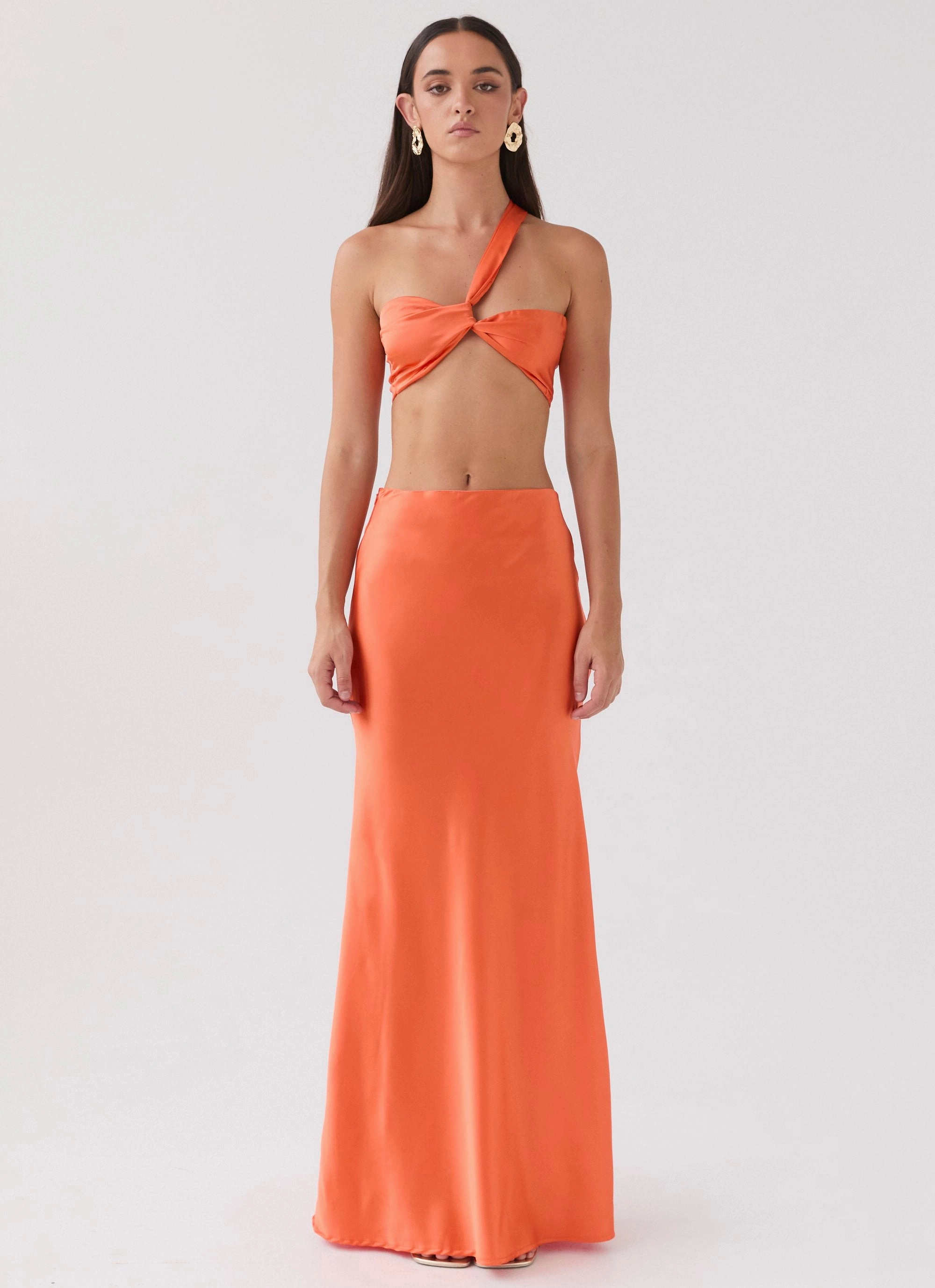 Breathable Knit Fabric MicrofiberTech Hidden Oasis Satin Top - Tangerine