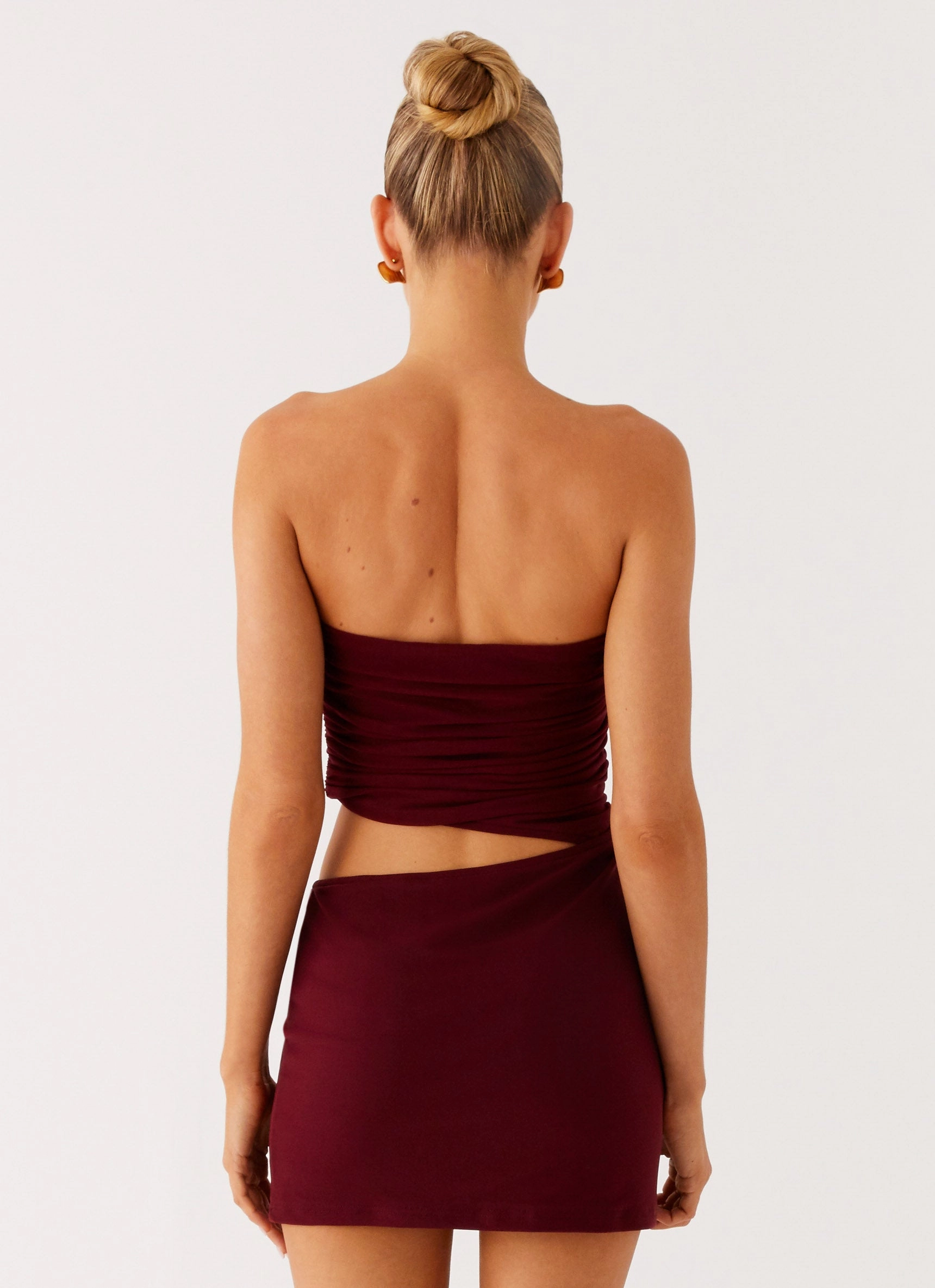 Last Heartbreak Mini Dress - Burgundy Puff-Sleeve Soft Shine