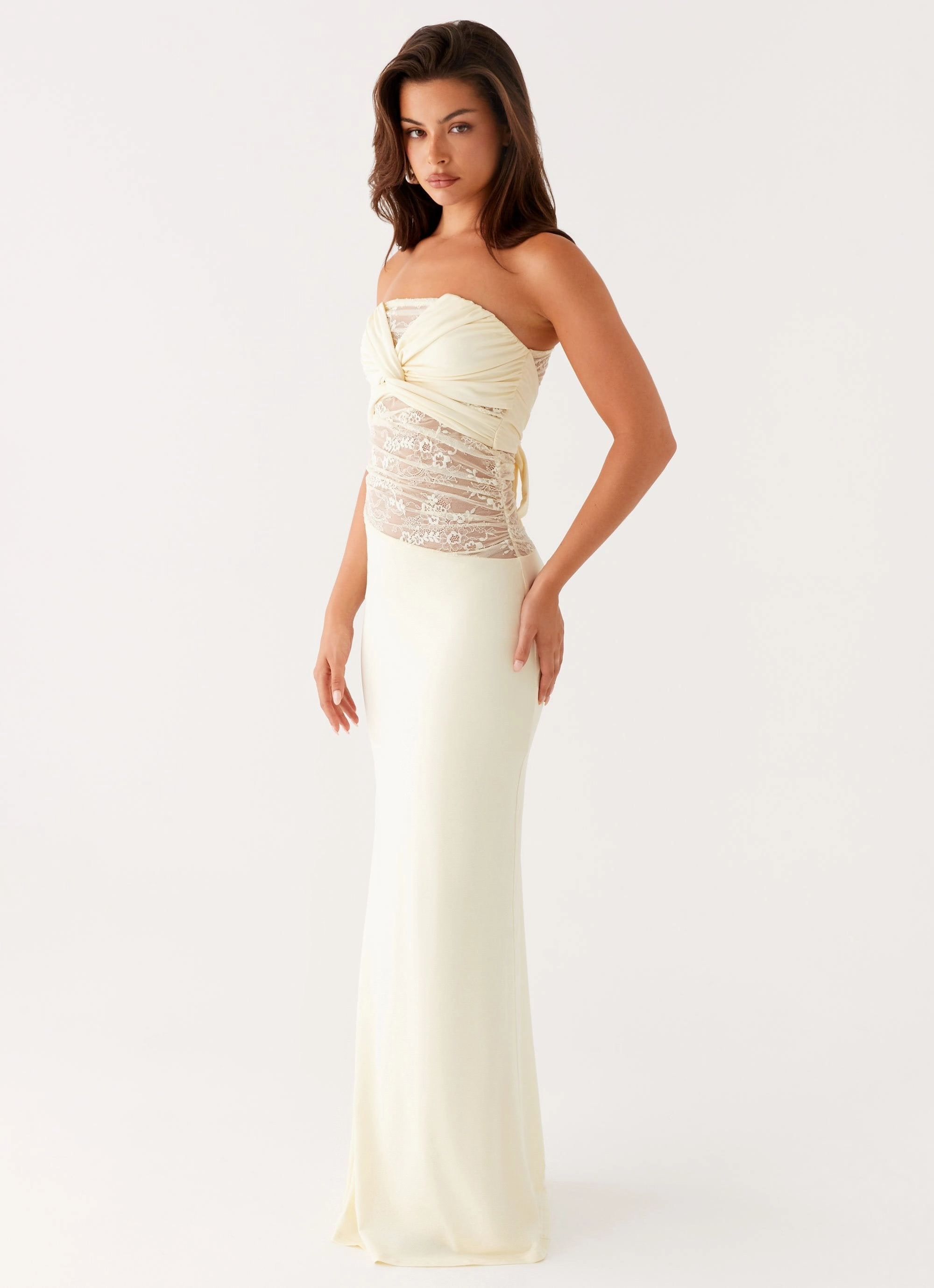Sweet Energy Strapless Maxi Dress - Yellow Olive Tone Relaxed Finish