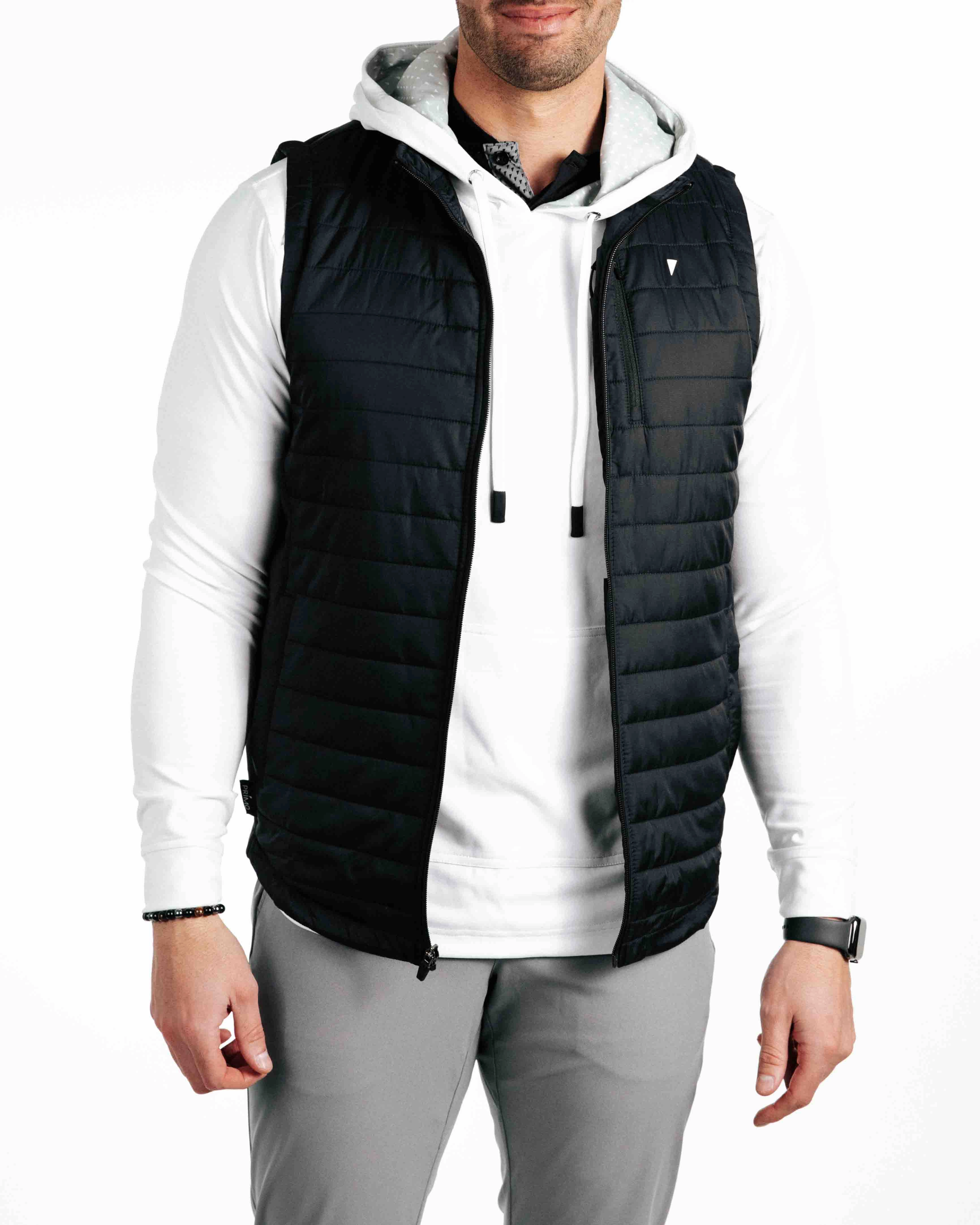 Tear Resistant Weave Snap Closure System Black Puff Vest