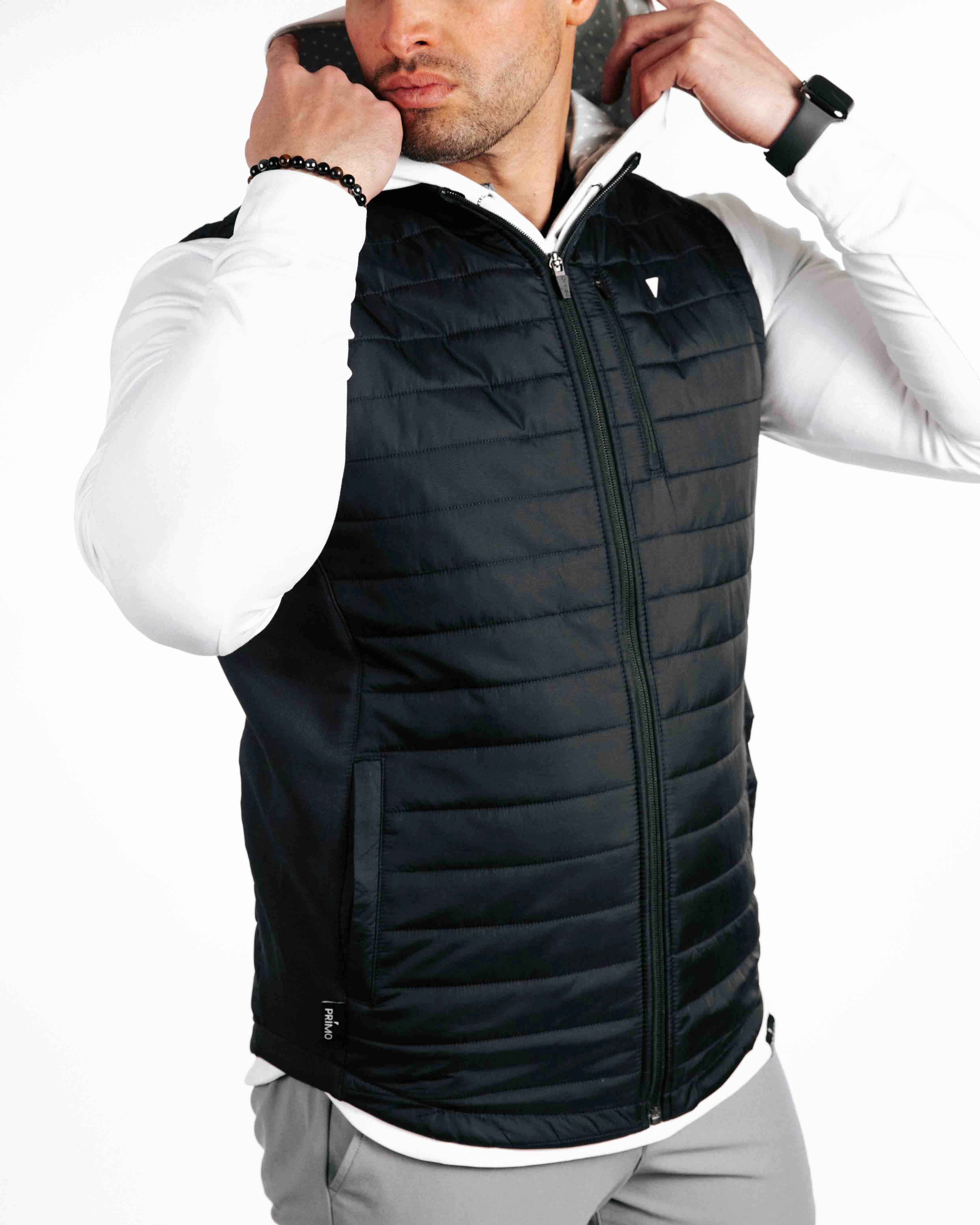 Fleece Lined ReinforcedElasticHem Black Puff Vest
