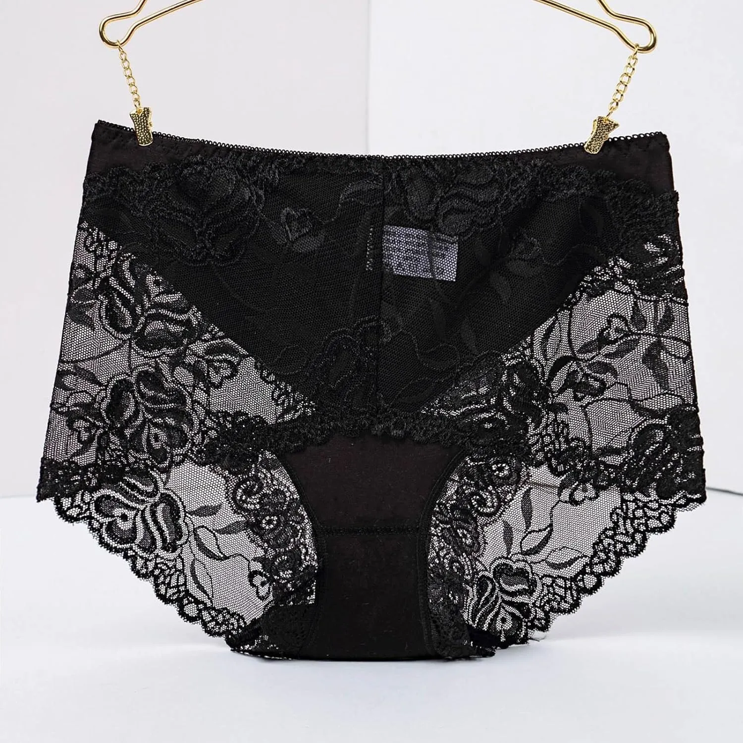 High Waist Lace Underwear for Women Stretch Scallop Trim Briefs Soft Seamless Full Coverage Panties 3 Pack