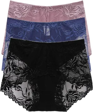 High Waist Lace Underwear for Women Stretch Scallop Trim Briefs Soft Seamless Full Coverage Panties 3 Pack