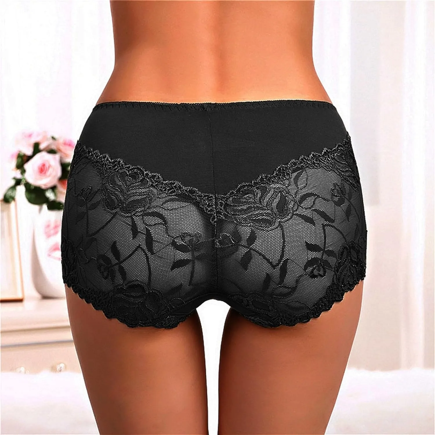 High Waist Lace Underwear for Women Stretch Scallop Trim Briefs Soft Seamless Full Coverage Panties 3 Pack