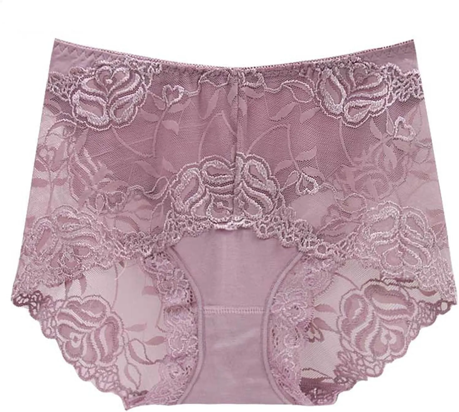 High Waist Lace Underwear for Women Stretch Scallop Trim Briefs Soft Seamless Full Coverage Panties 3 Pack