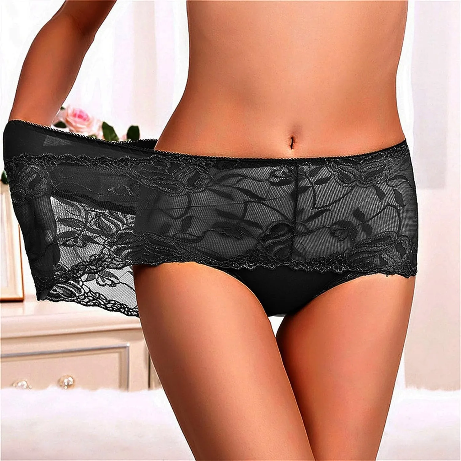 High Waist Lace Underwear for Women Stretch Scallop Trim Briefs Soft Seamless Full Coverage Panties 3 Pack