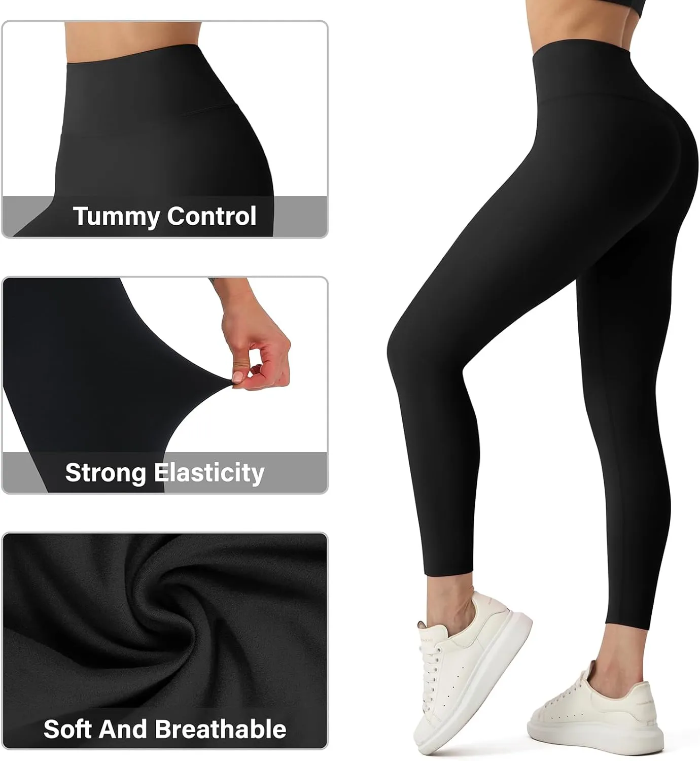 High Waisted Leggings for Women - No Front Seam Tummy Control Soft Yoga Pants for Workout Athletic Seamless Leggings