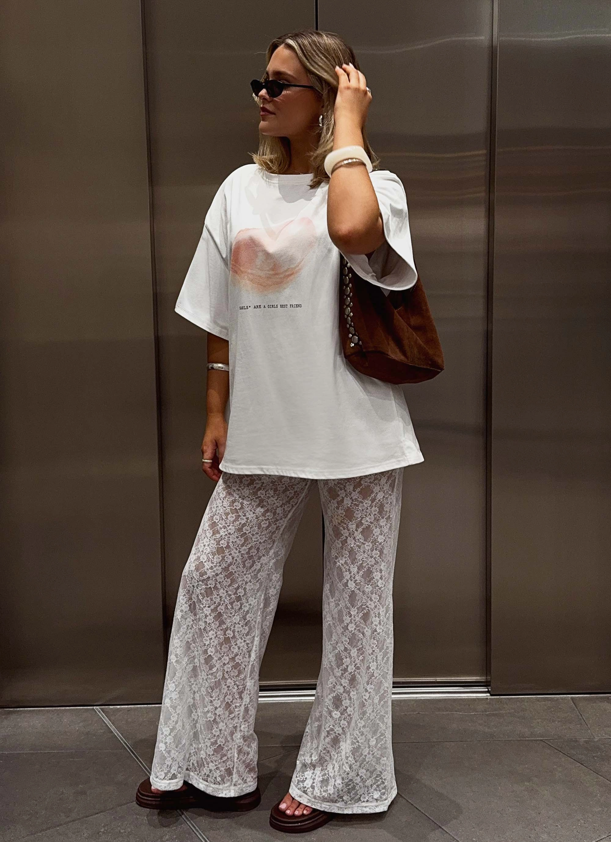 Body Fit Versatile Waist Matcha Lace Pants - White