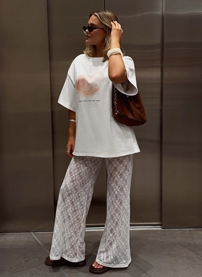 Body Fit Versatile Waist Matcha Lace Pants - White