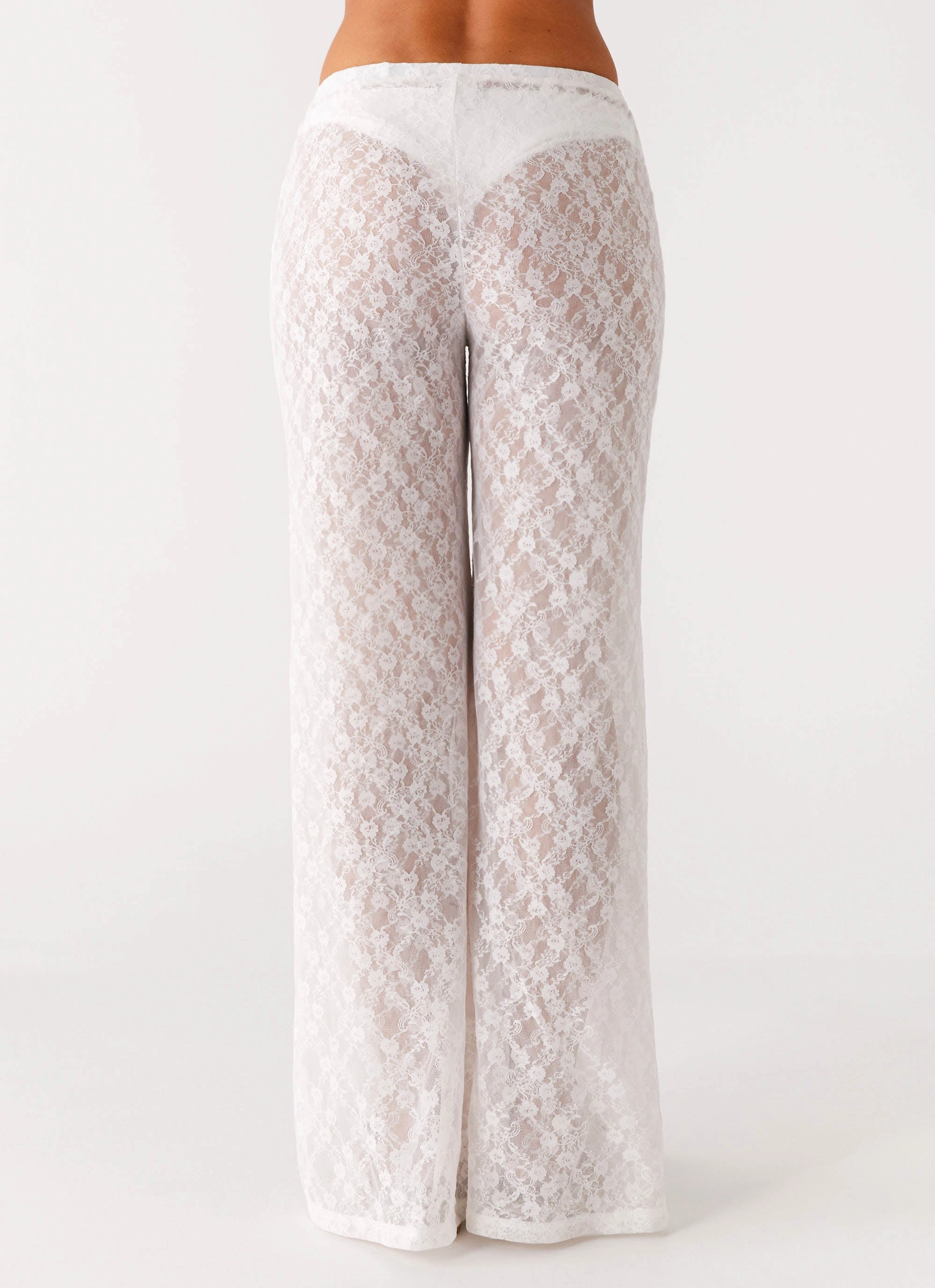 Matcha Lace Pants - White WrinkleResistantMaterial Easy Wear