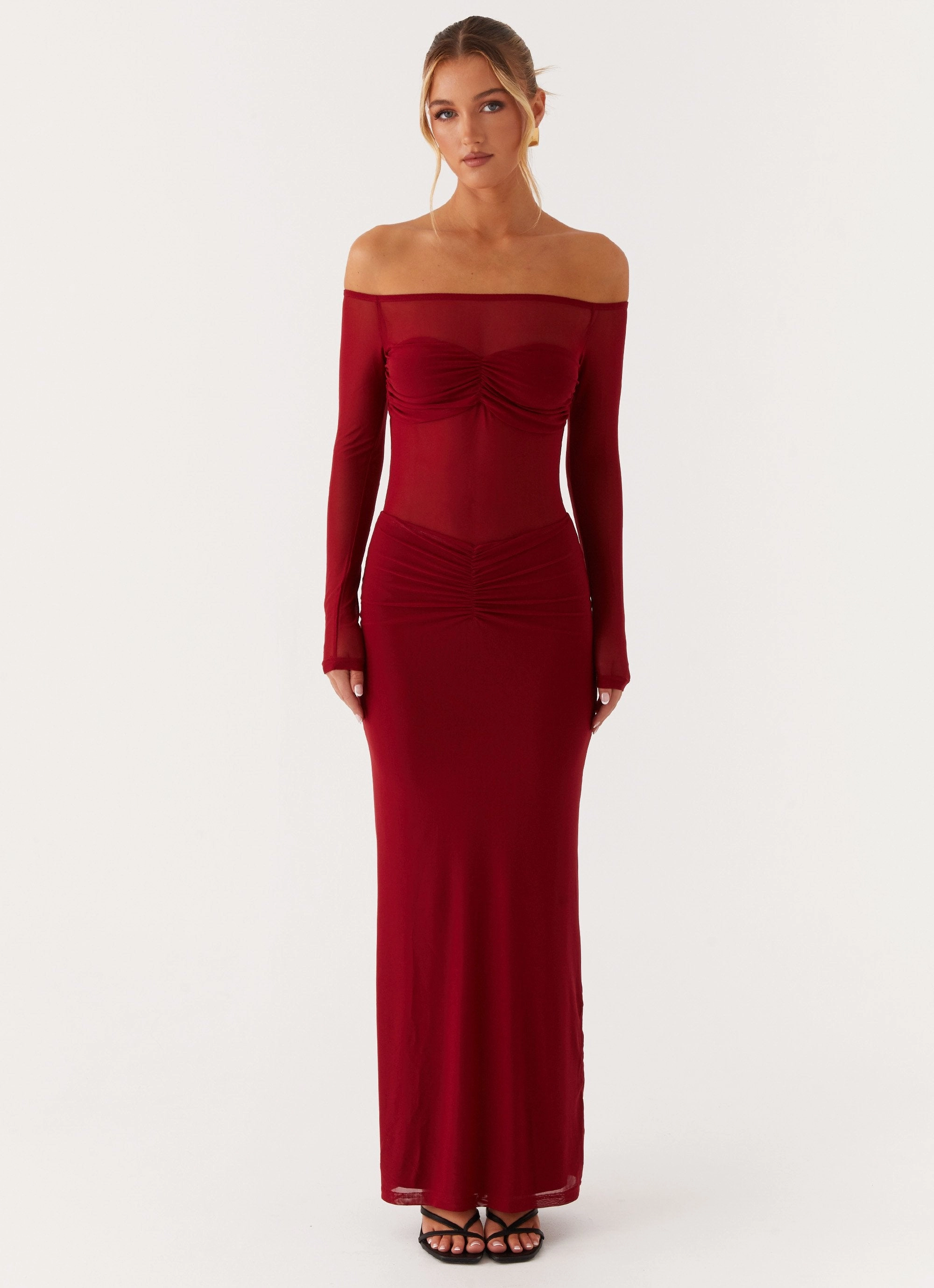 Tulle Flow Divine Beauty Mesh Maxi Dress - Maroon