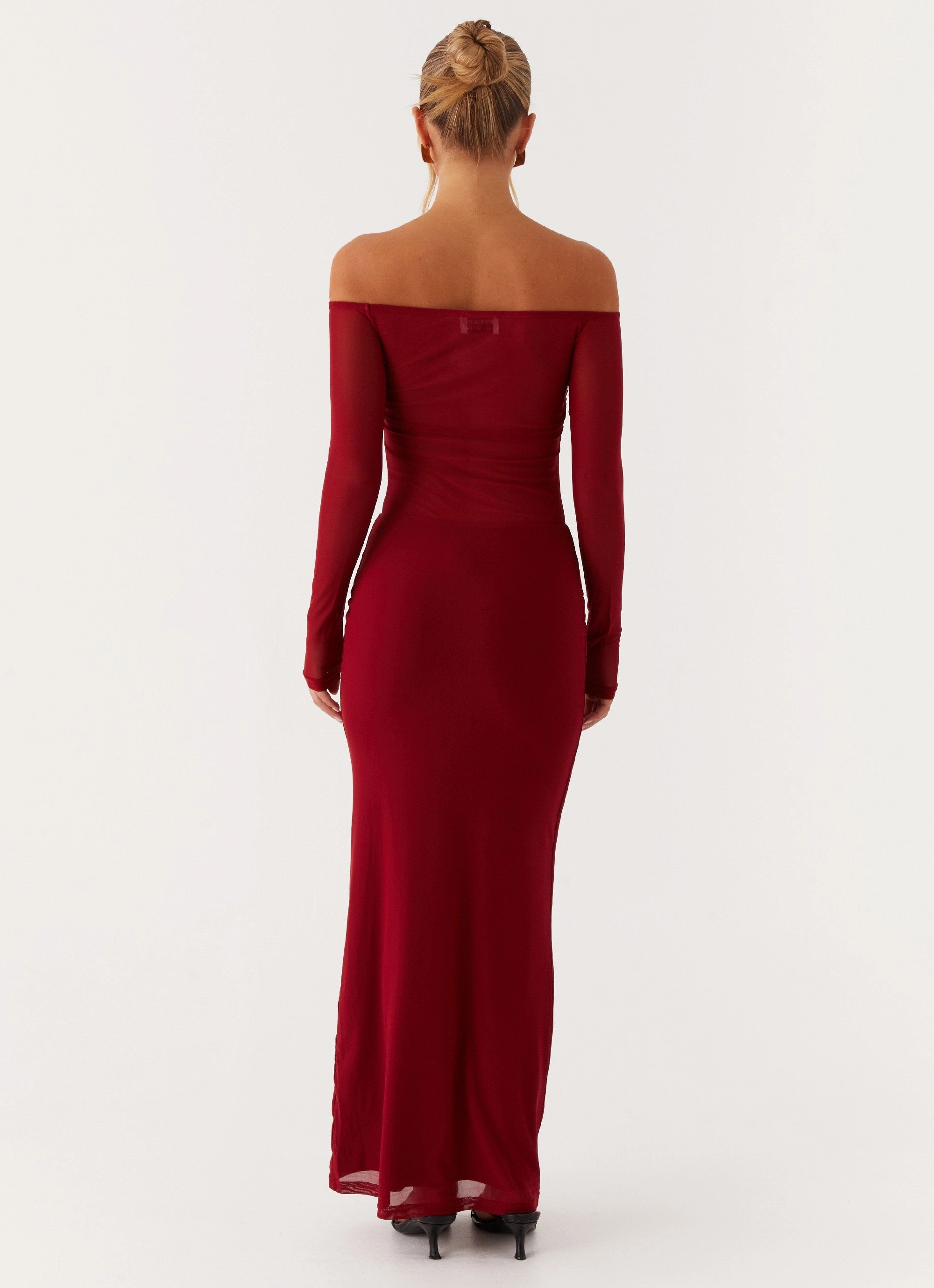 Elegant Waist Divine Beauty Mesh Maxi Dress - Maroon