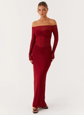 Midnight Mood Daily Silhouette Divine Beauty Mesh Maxi Dress - Maroon