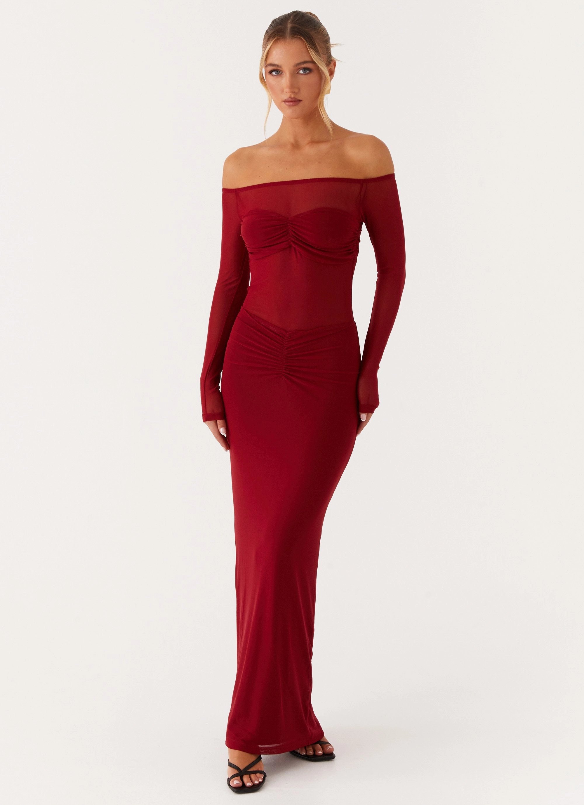 Midnight Mood Daily Silhouette Divine Beauty Mesh Maxi Dress - Maroon