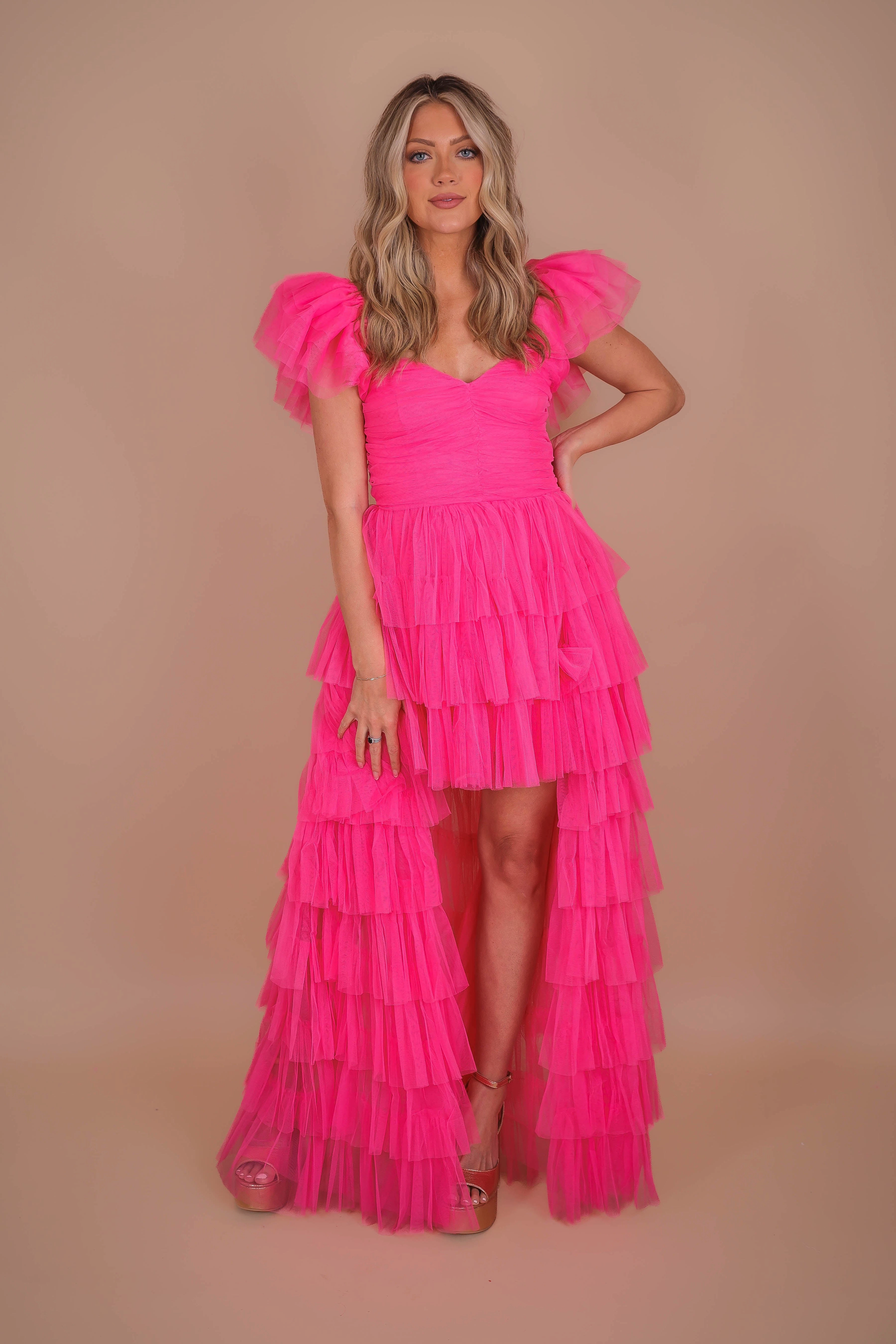 RESTOCK: On Cloud 9 Tulle Maxi Dress-Hot Pink Vibrant Aesthetic Contemporary Fit