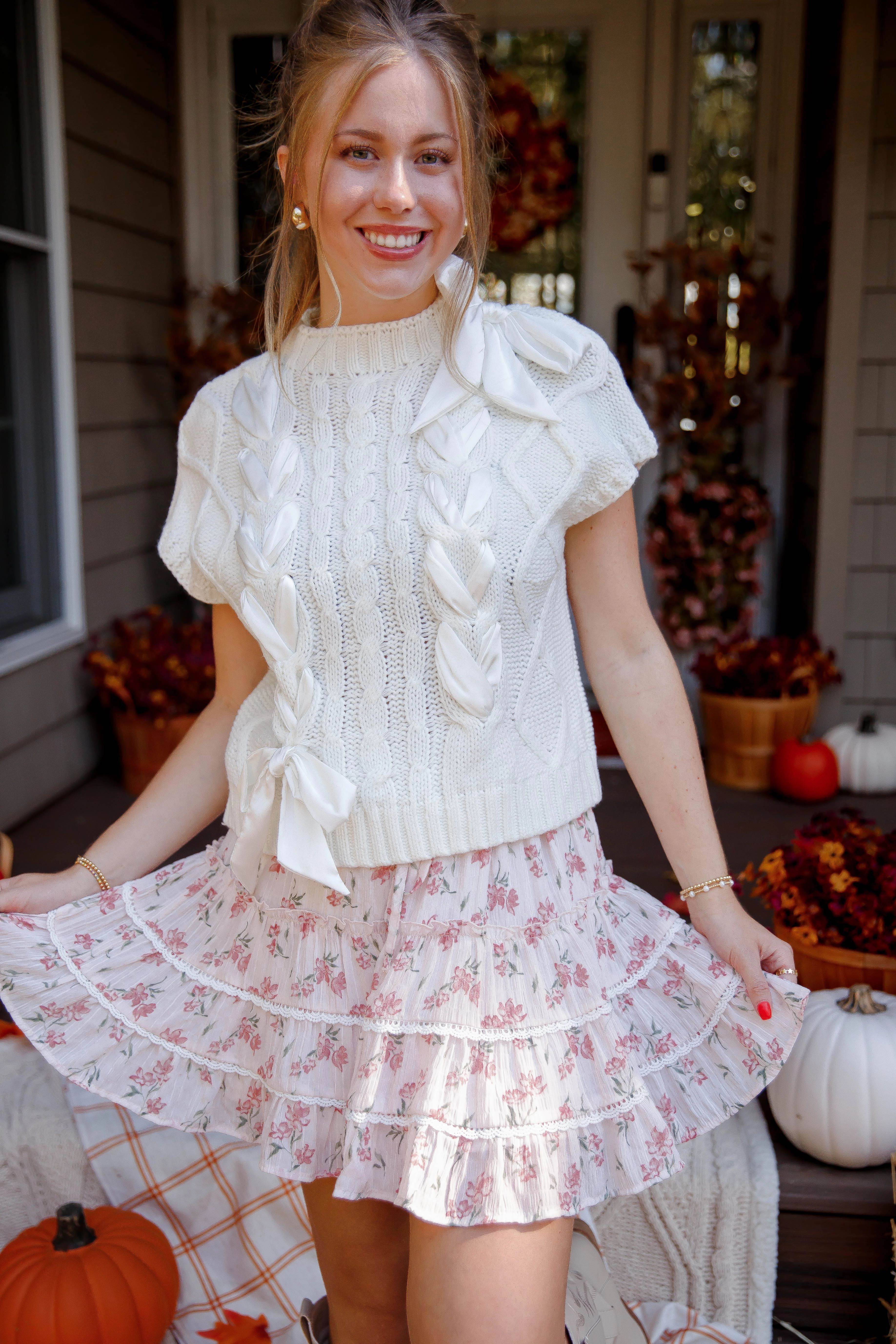 On My Way Home Sweater Vest-Ivory V-neck Blouse Durable Reinforced Elbows