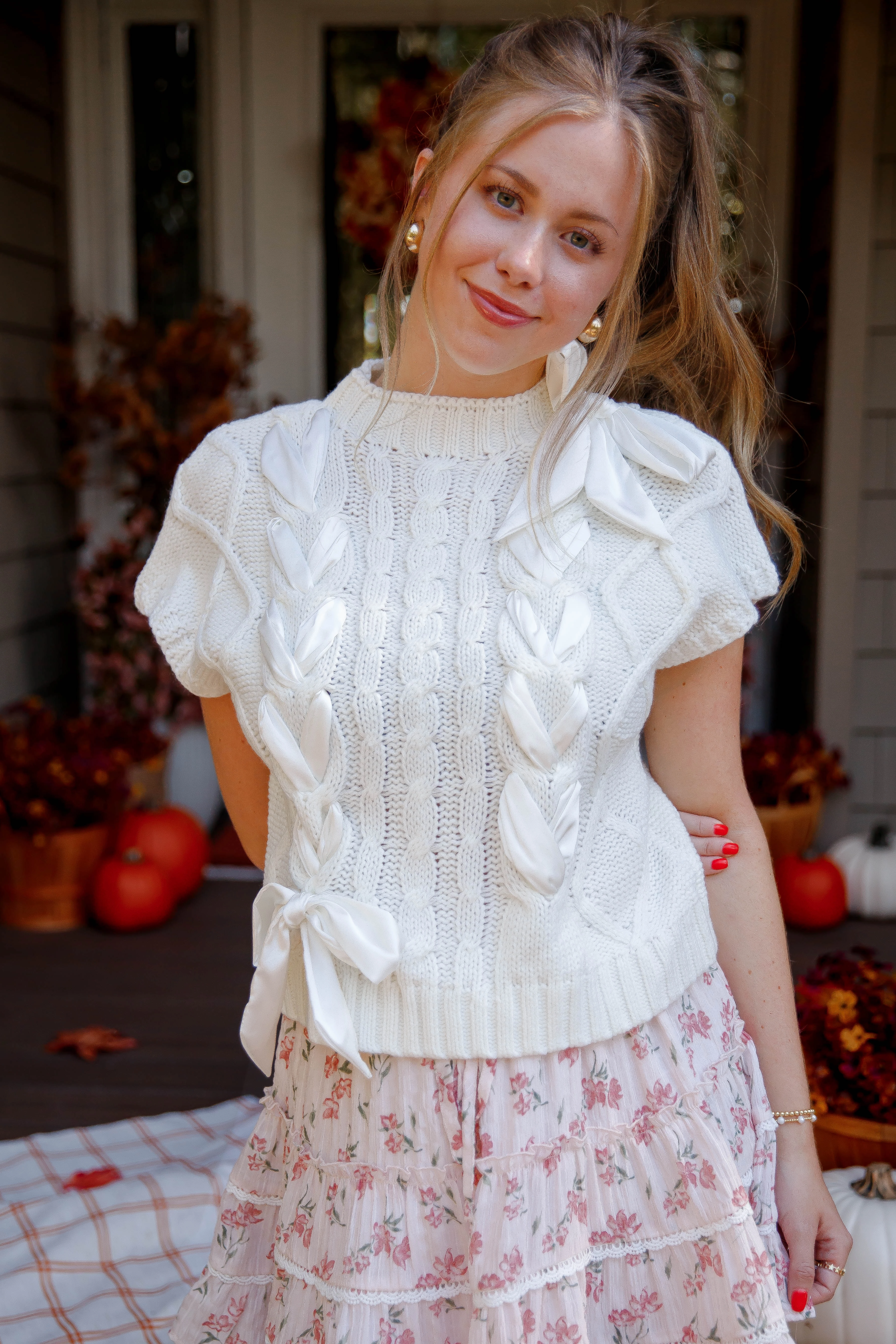 SoftTouchFinish BoxyCrop On My Way Home Sweater Vest-Ivory
