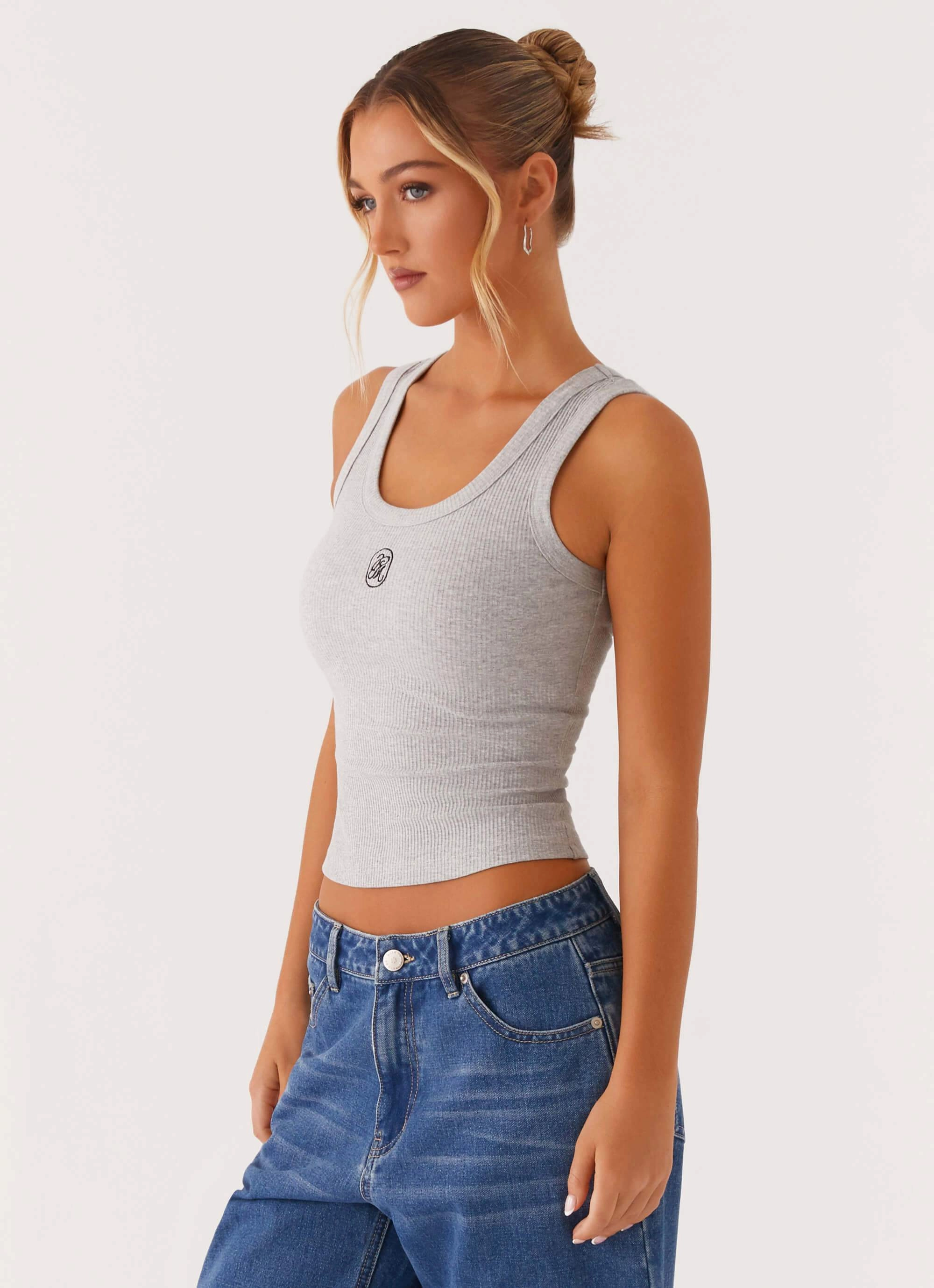 Signature Tank Top - Light Grey Marle HighNeckCut Odor Resistant