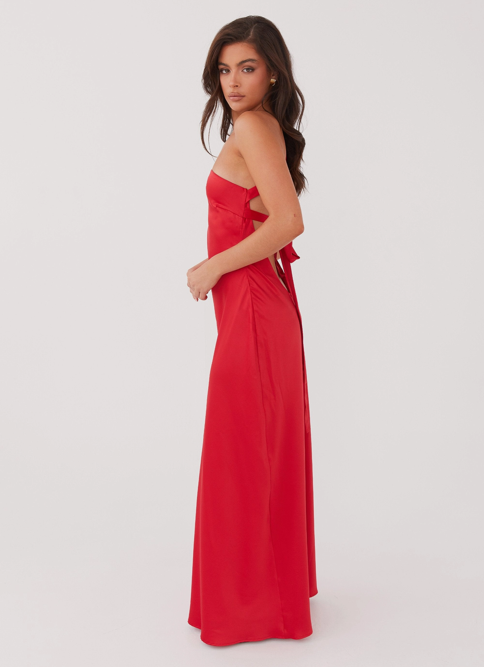 Delancy One Shoulder Maxi Dress - Rouge Red Layered Look
