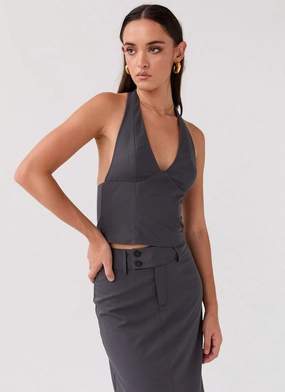 No Wrinkle On Call Halterneck Top - Charcoal